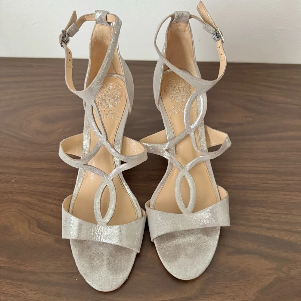 Vince Camuto Metallic Silver Strappy Heels